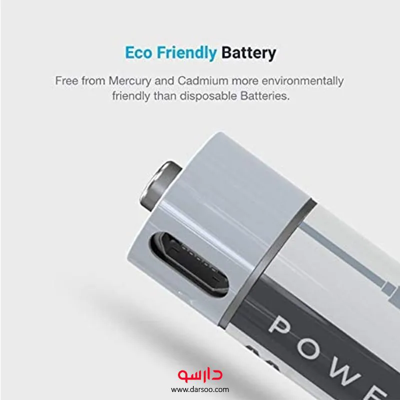 خرید پک 4 تایی باتری قابل شارژ پاورولوجی مدل USB Rechargeable Battery-AA