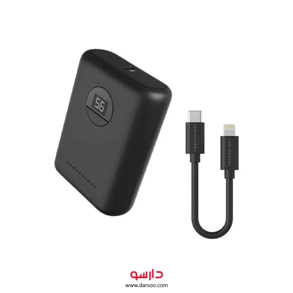 پاوربانک 10 هزار 20 واتی پاورولوژی مدل ultra compact همراه با کابل تایپ سی به لایتنینگ
