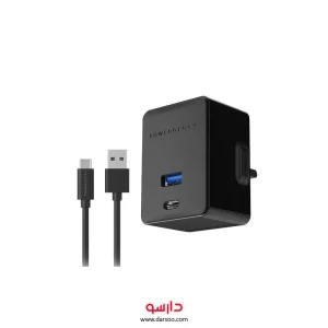 شارژر دیواری 36 واتی به همراه کابل تایپ سی پاورولوژی مدل Powerology p36pdqcukcbk