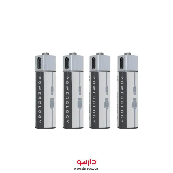 پک 4 تایی باتری قابل شارژ پاورولوجی مدل USB Rechargeable Battery-AA